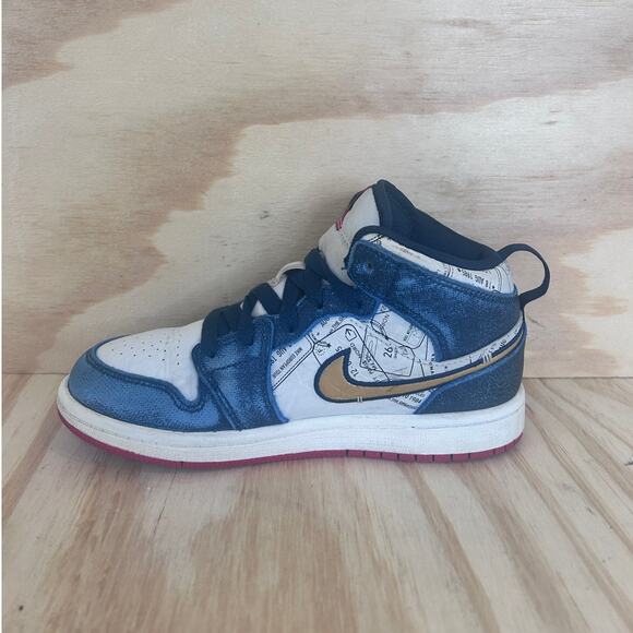 Nike - Air Jordan 1 Mid - Sneakers - Blue/White - Kids Little - 1Y - FN1353-400 - Picture 4 of 9